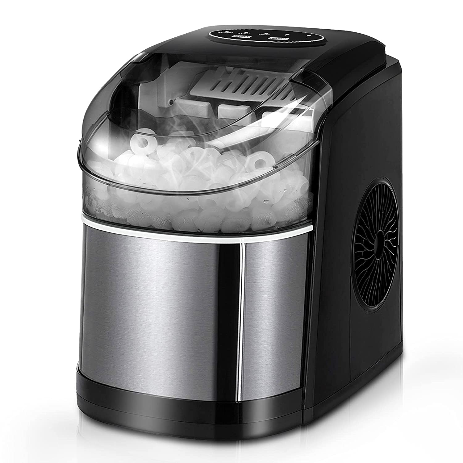 DUMOS Countertop Ice Maker, Portable Ice Machine Self-Cleaning, 9 Cubes in  6 Mins, 26.5lbs/24Hrs, 2 Sizes of Bullet Ice, with Ice Scoop, Basket and