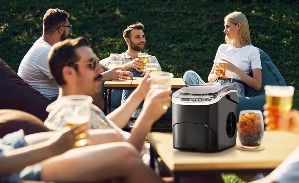 26LBS/24H Countertop Ice Makers 9 Cubes in 6 Mins with Handle and Self-Cleaning