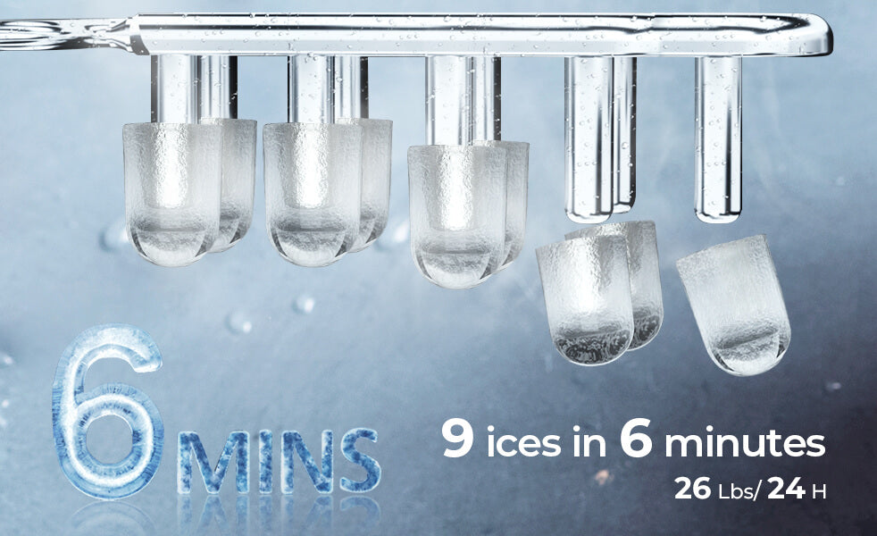 26LBS/24H Countertop Ice Makers 9 Cubes in 6 Mins with Handle and Self-Cleaning