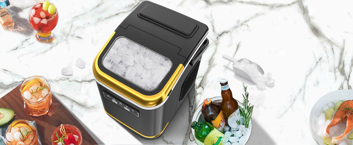 Countertop Ice Maker Machine 9 Cubes in 6 Minutes with 2 Size Ice and Self-Cleaning