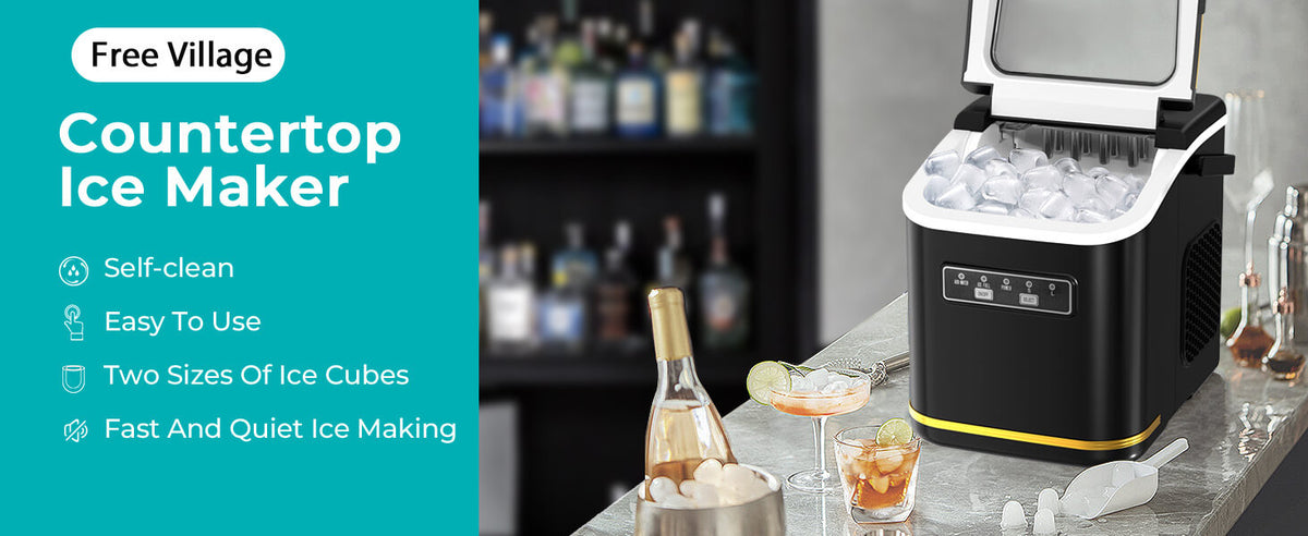 Countertop Ice Maker Machine 9 Cubes in 6 Minutes with 2 Size Ice and Self-Cleaning