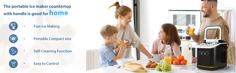 Countertop Ice Maker Machine 9 Cubes in 6 Minutes with 2 Size Ice and Self-Cleaning
