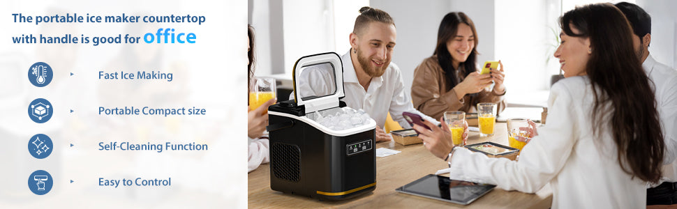 Countertop Ice Maker Machine 9 Cubes in 6 Minutes with 2 Size Ice and Self-Cleaning