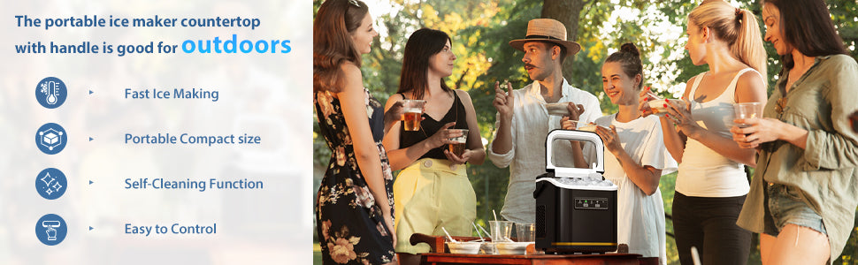 Countertop Ice Maker Machine 9 Cubes in 6 Minutes with 2 Size Ice and Self-Cleaning