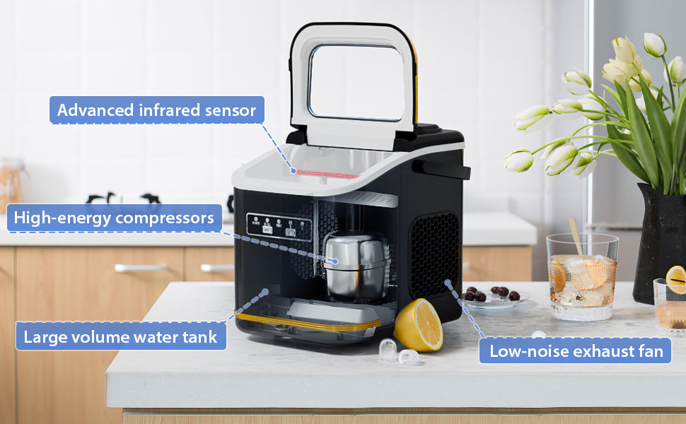 Countertop Ice Maker Machine 9 Cubes in 6 Minutes with 2 Size Ice and Self-Cleaning