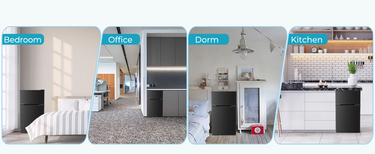 3.2 CU.Ft Mini Fridge with Freezer 2 Doors Adjustable Thermostat and Removable Shelves