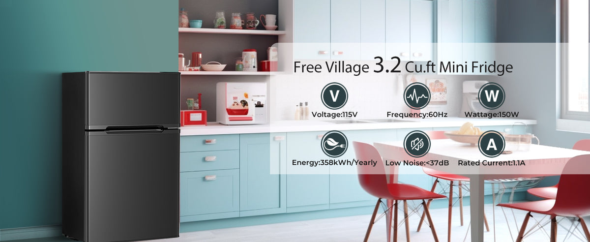 3.2 CU.Ft Mini Fridge with Freezer 2 Doors Adjustable Thermostat and Removable Shelves