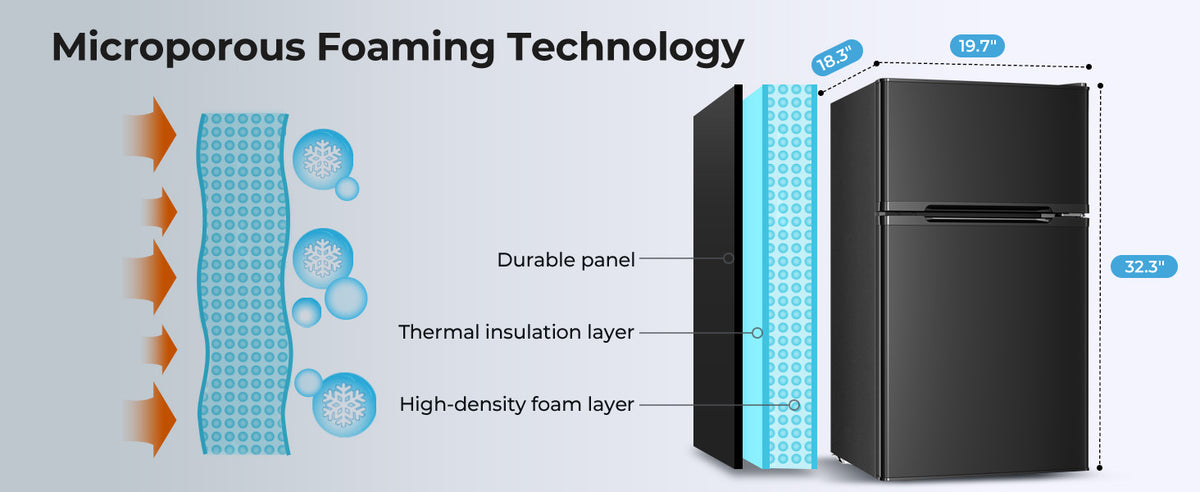 3.2 CU.Ft Mini Fridge with Freezer 2 Doors Adjustable Thermostat and Removable Shelves