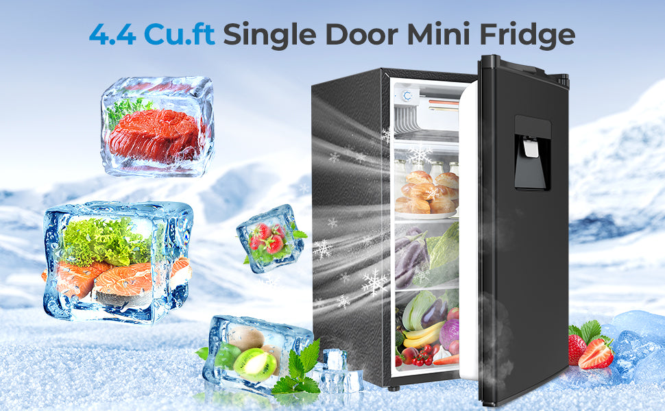 4.4 Cu.Ft Mini Fridge with Water Dispenser and Adjustable Temperature Settings