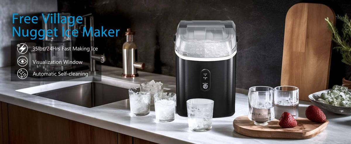 Nugget Ice Makers Countertop with Self-Cleaning and One-Click Operation