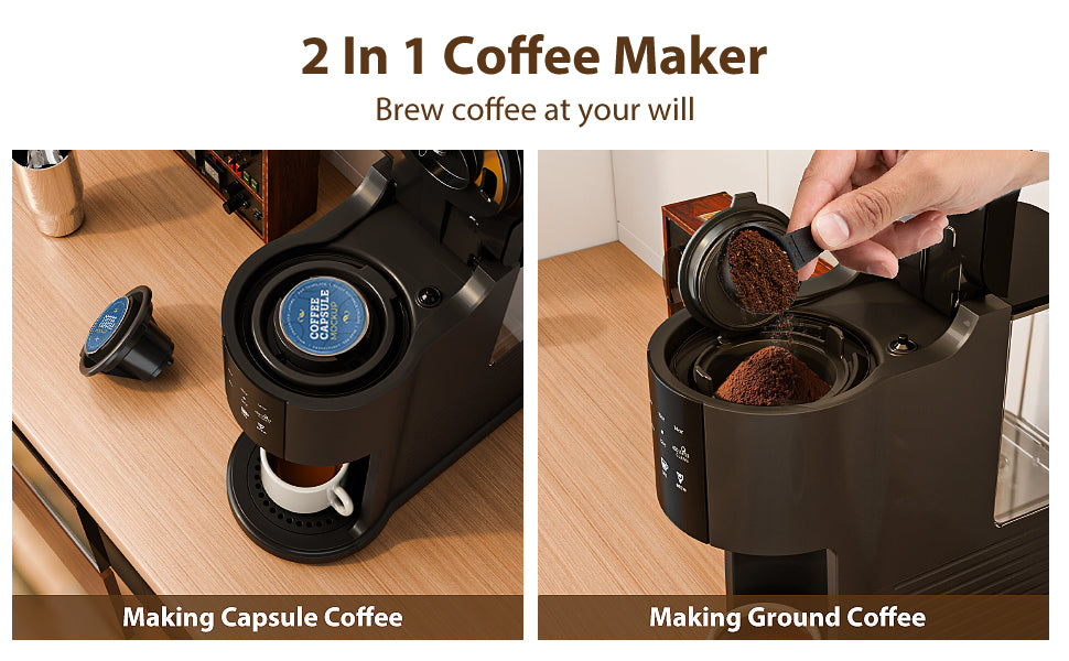 Single Serve Coffee Maker K Cup 2 in 1 Coffee Machine with Ground Coffee and Pods Coffee