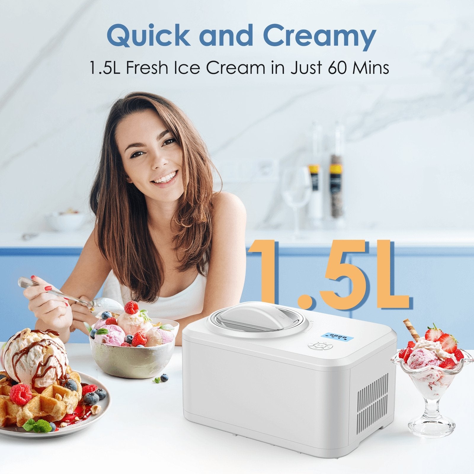 1.5L 2 in 1 Yogurt and Ice Cream Maker IC3915Y – free village