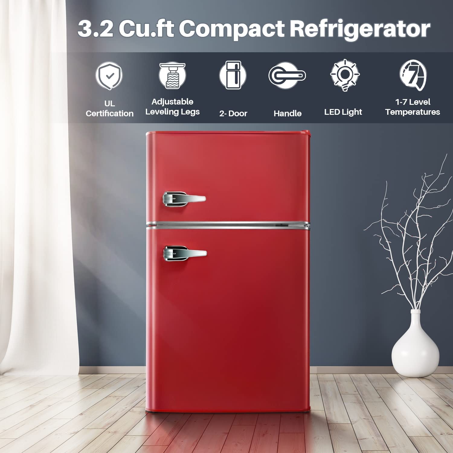 3.2 Cu.ft Double Doors Freestanding Mini Refrigerator with Freezer