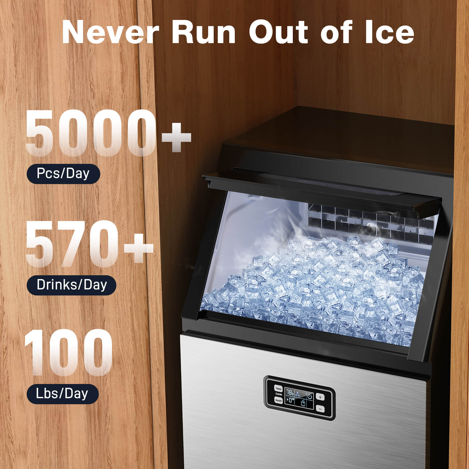 Electactic Ice Maker, Commercial Ice Machine,100Lbs/Day, Stainless Steel  Ice Machine with 48 Lbs Capacity, Ideal for Restaurant, Bars, Home and