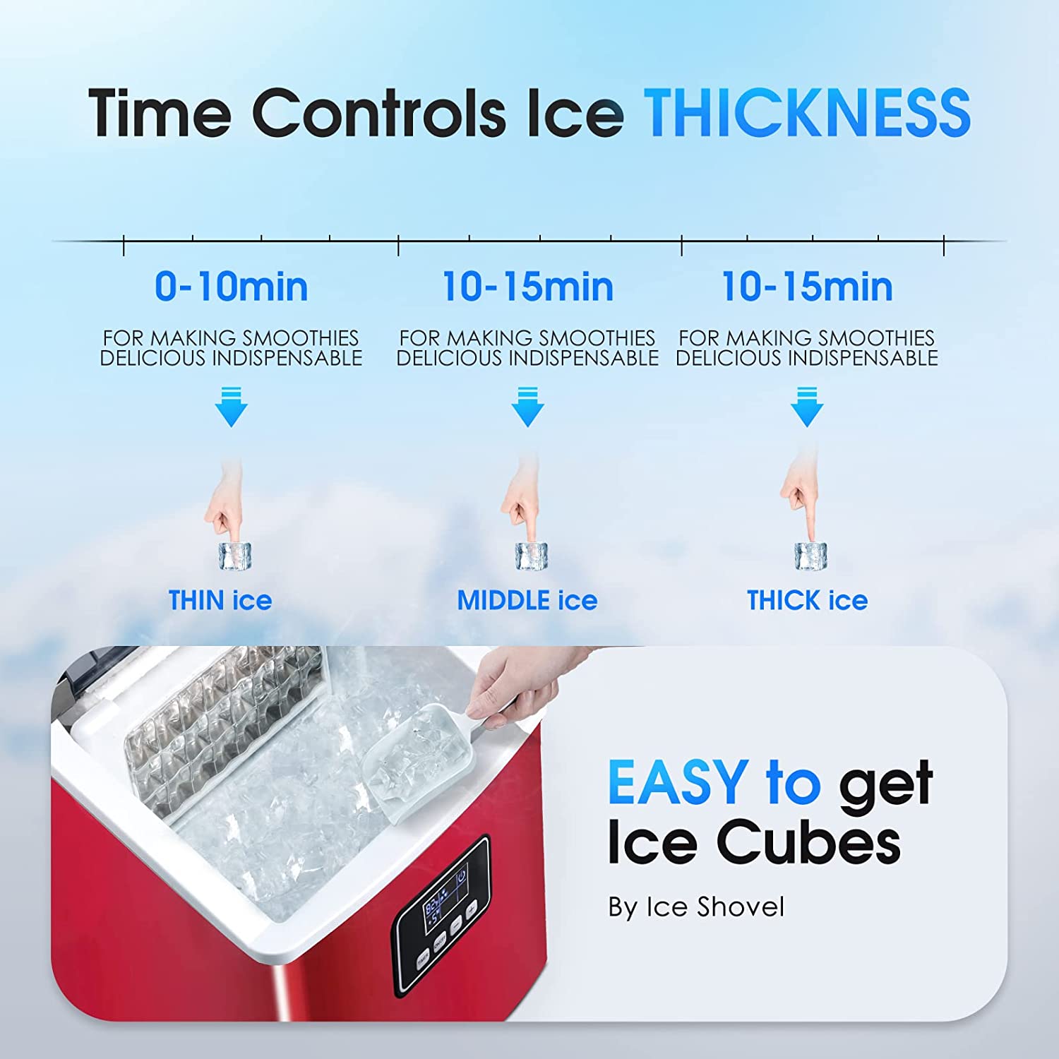 FREE VILLAGE Countertop Ice Maker, Portable Ice Maker w/Handle, 6 Mins -  Jolinne