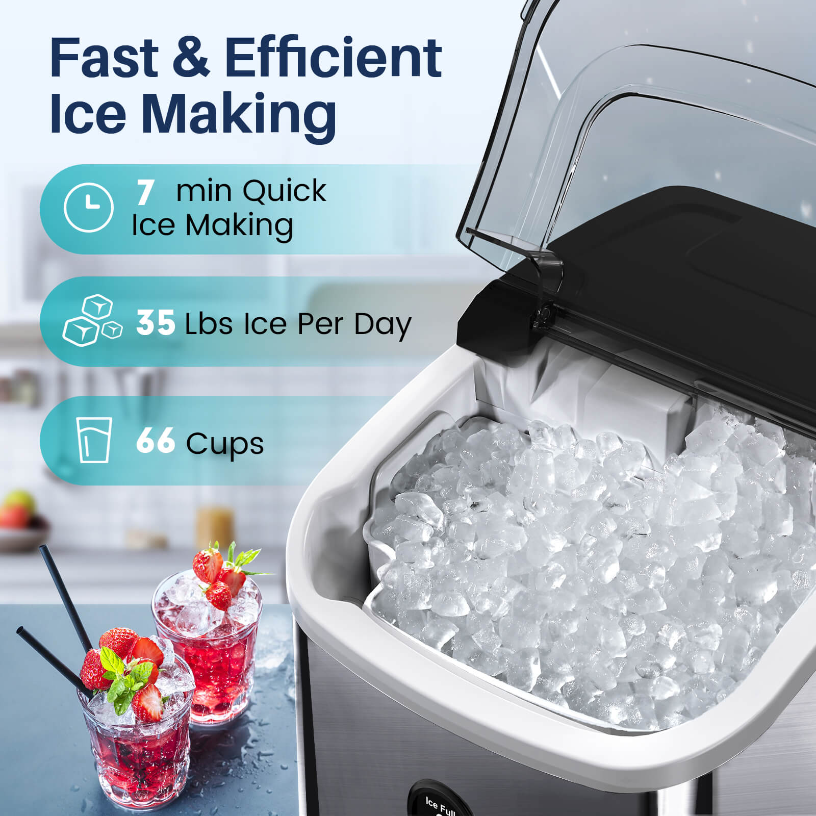 Nugget Ice Maker Countertop, Pebble Ice with Self-Cleaning 35Lbs